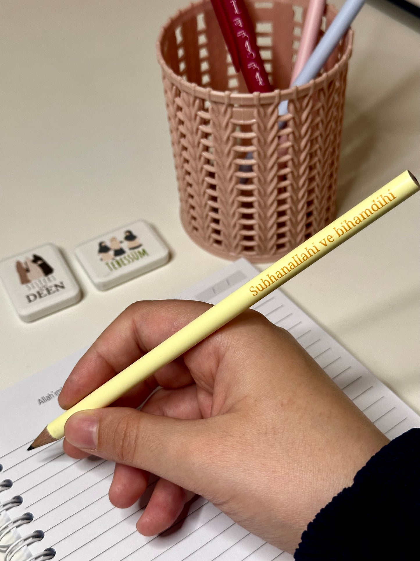 pastel yellow pencil “Subhanallahi ve bihamdihi”