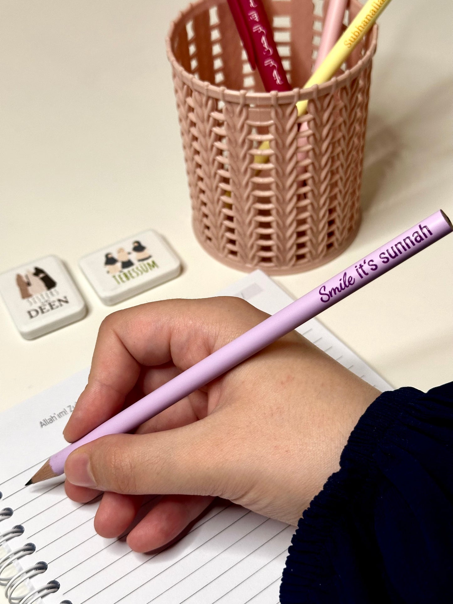 Pencil in pastel purple “Smile it's Sunnah”