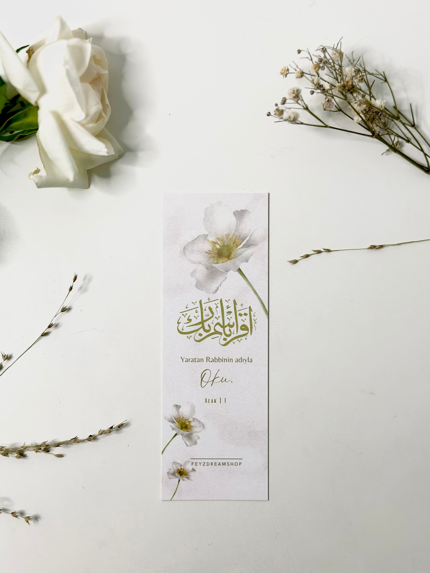 Bookmark "White flower" German/Turkish