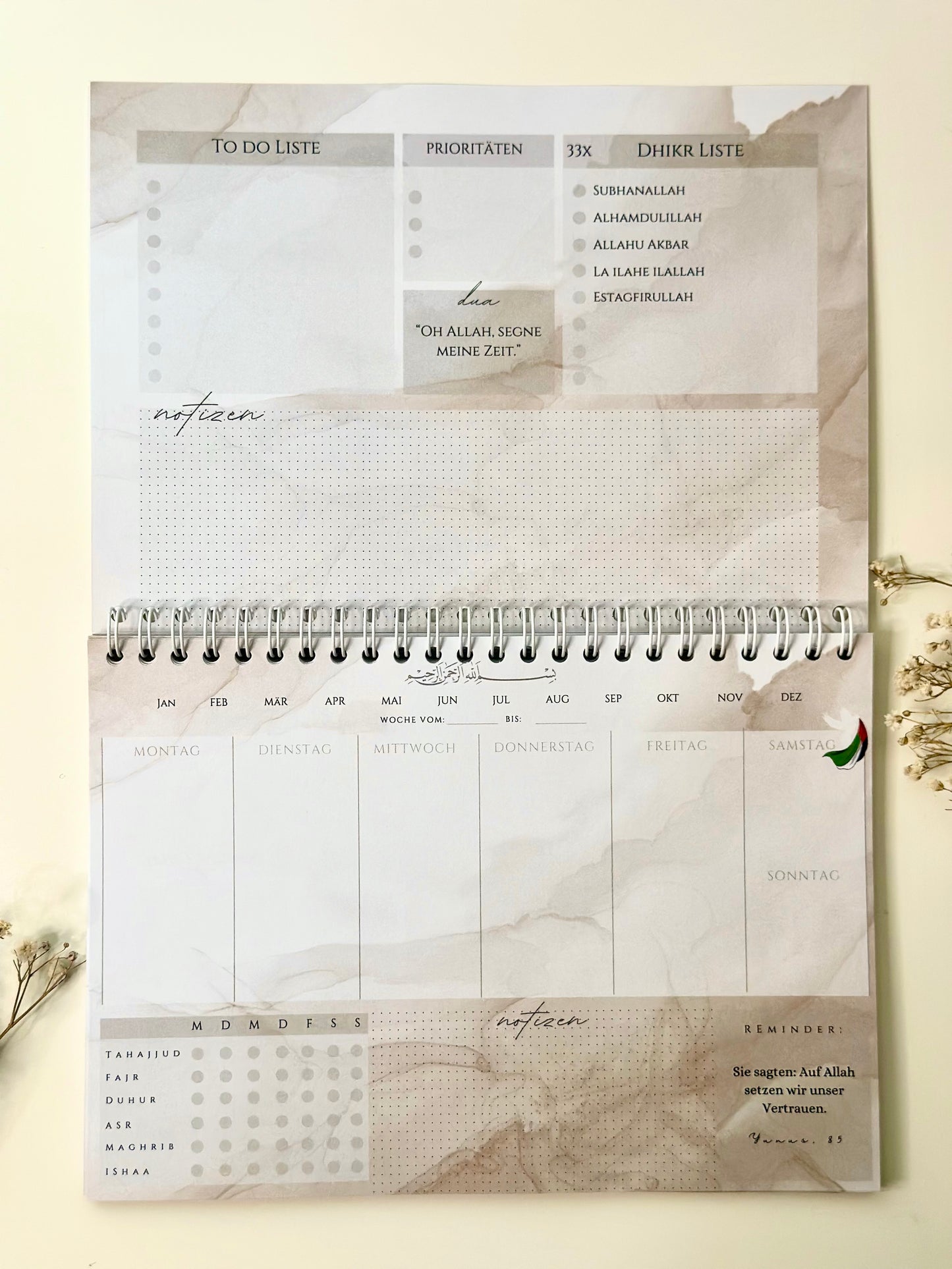 İslami haftalık planlayıcı Filistin Almanca/Türkçe