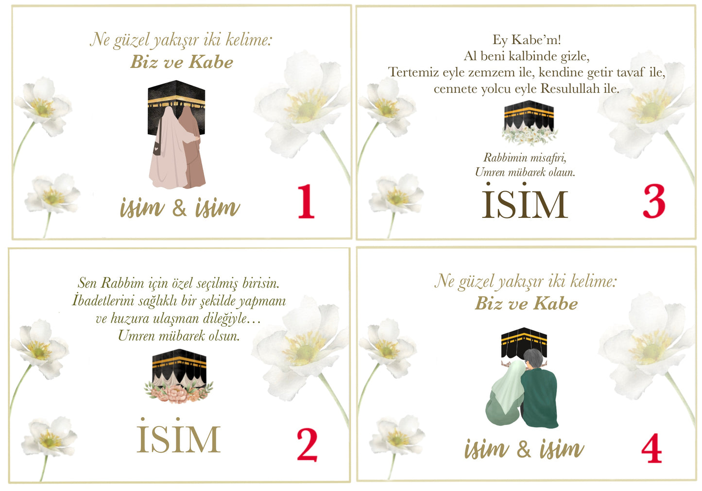 Personalized Umrah Card “White flower” Turkish