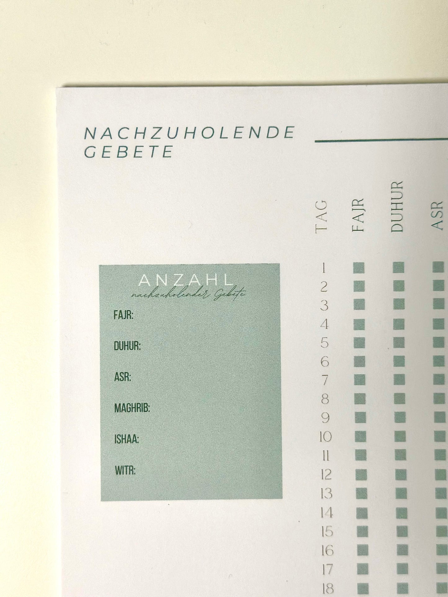 Gebetstracker für nachzuholende Gebete