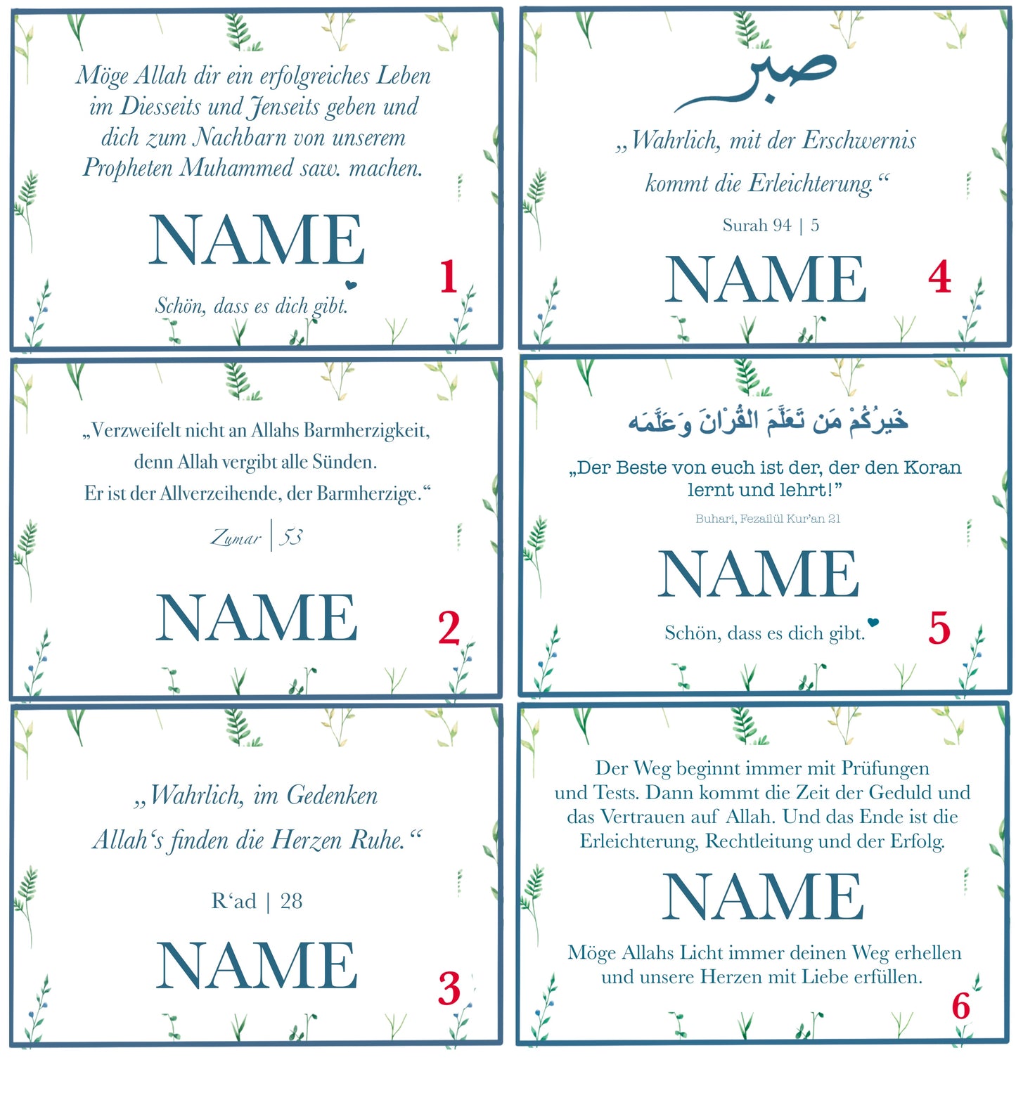 Personalized Card "Blue Flower" German/Turkish