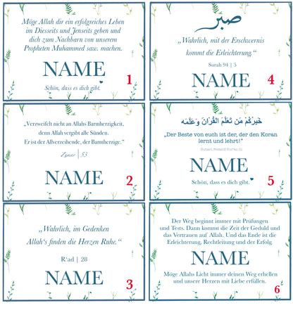 "Blue flower" personalized set of 5 / 7 German