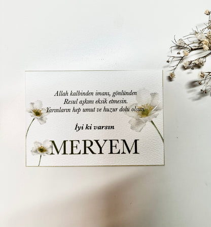 Personalized Card "White Flower" German/Turkish