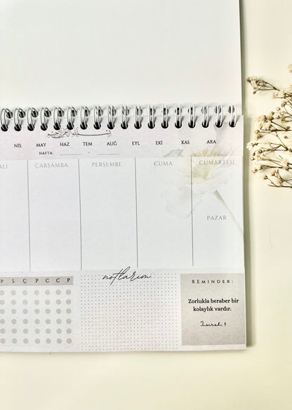 İslami haftalık planlayıcı Beyaz Çiçek Almanca/Türkçe