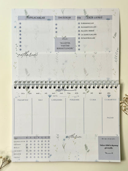 Islamic Weekly Planner Blue Flower German/Turkish