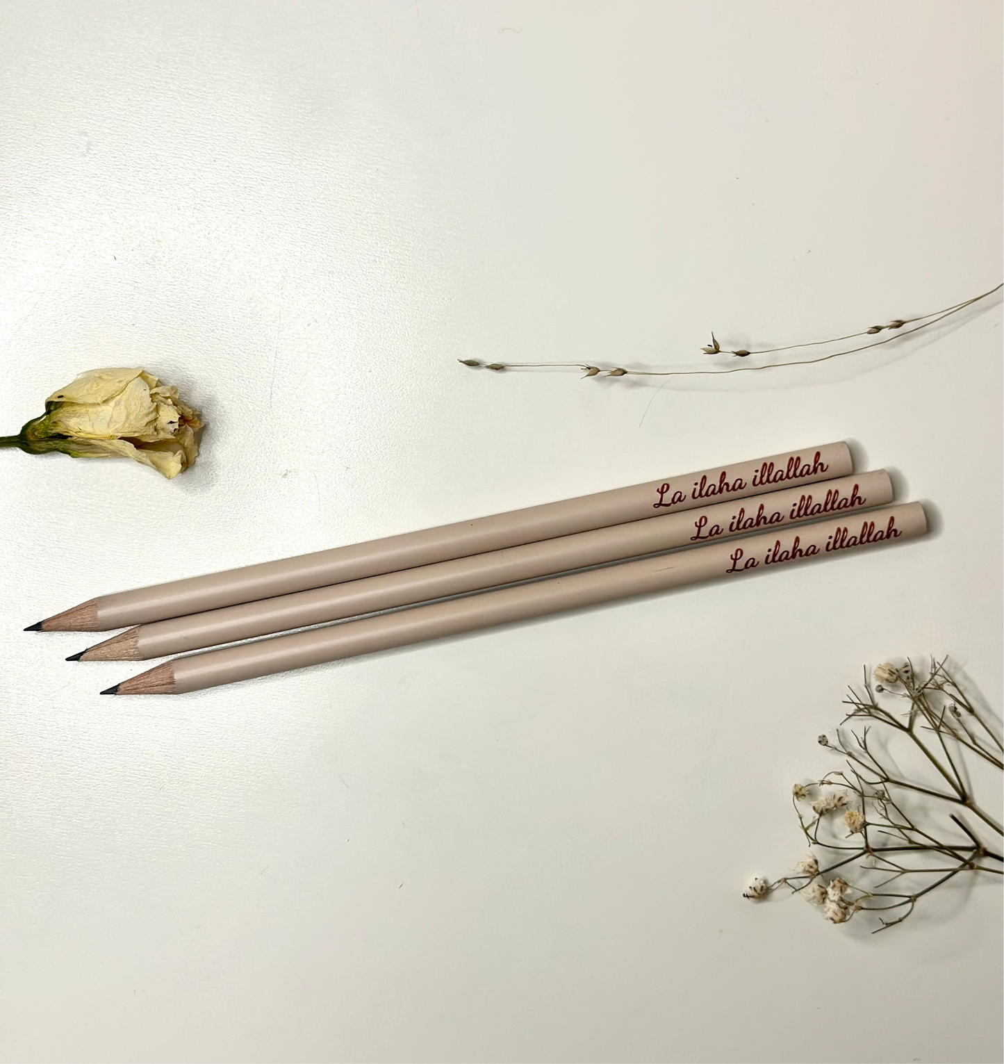 pencil in beige “La illaha illallah”