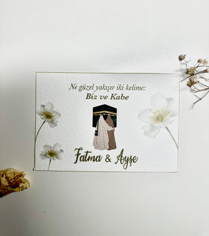 Personalized Umrah Card “White flower” Turkish