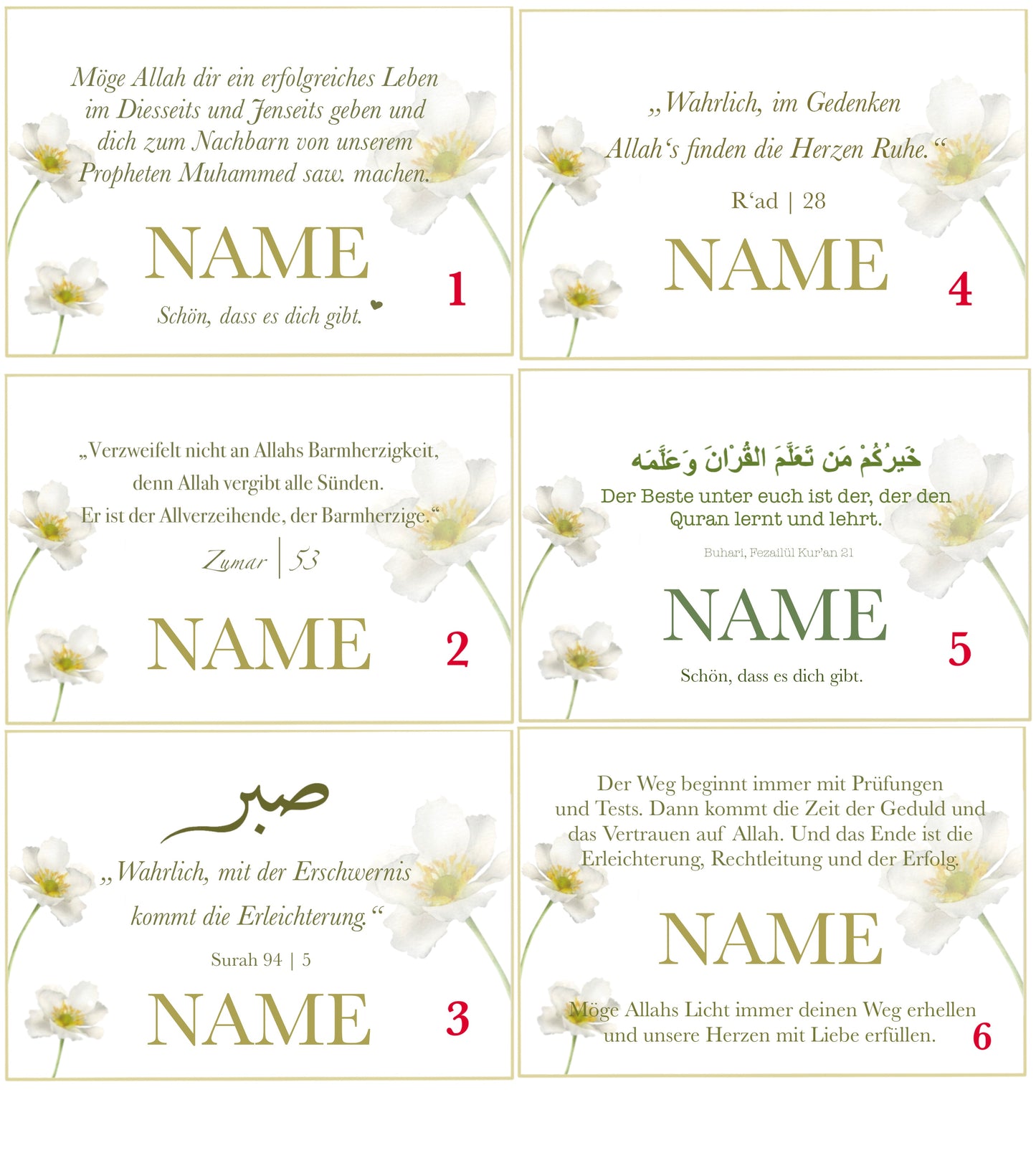 Personalized Card "White Flower" German/Turkish