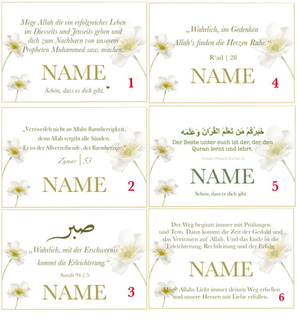 Personalized Card "White Flower" German/Turkish