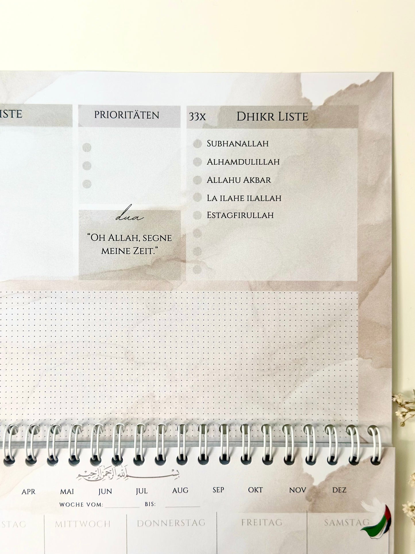 İslami haftalık planlayıcı Filistin Almanca/Türkçe