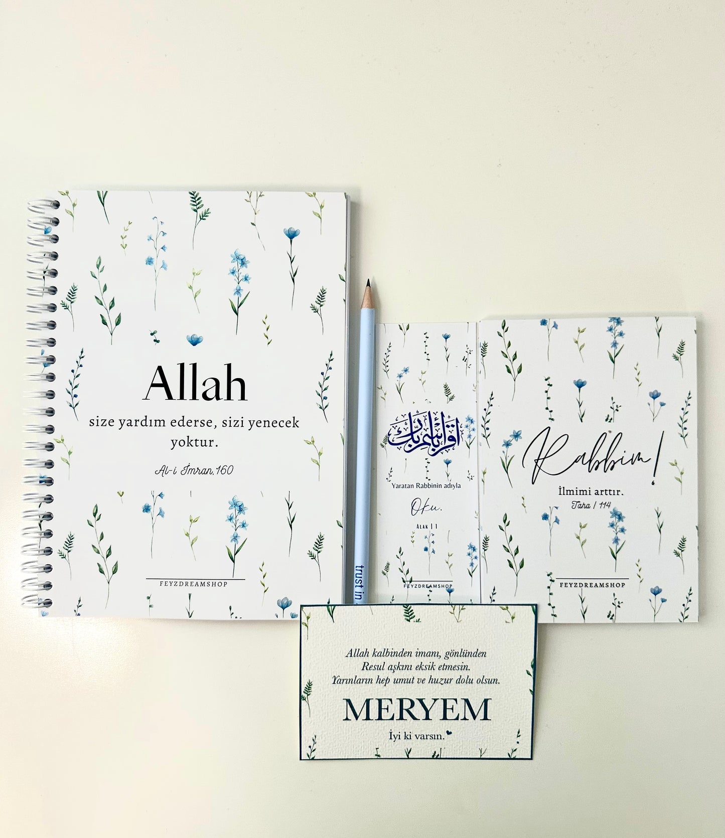 “Blue flower” personalized set of 5 / 7 Turkish