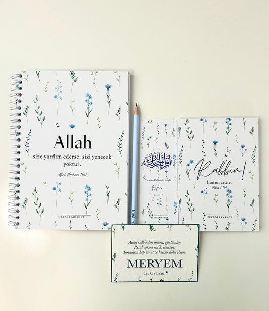 „Blue flower“ personalisiertes 5er / 7er Set Türkisch