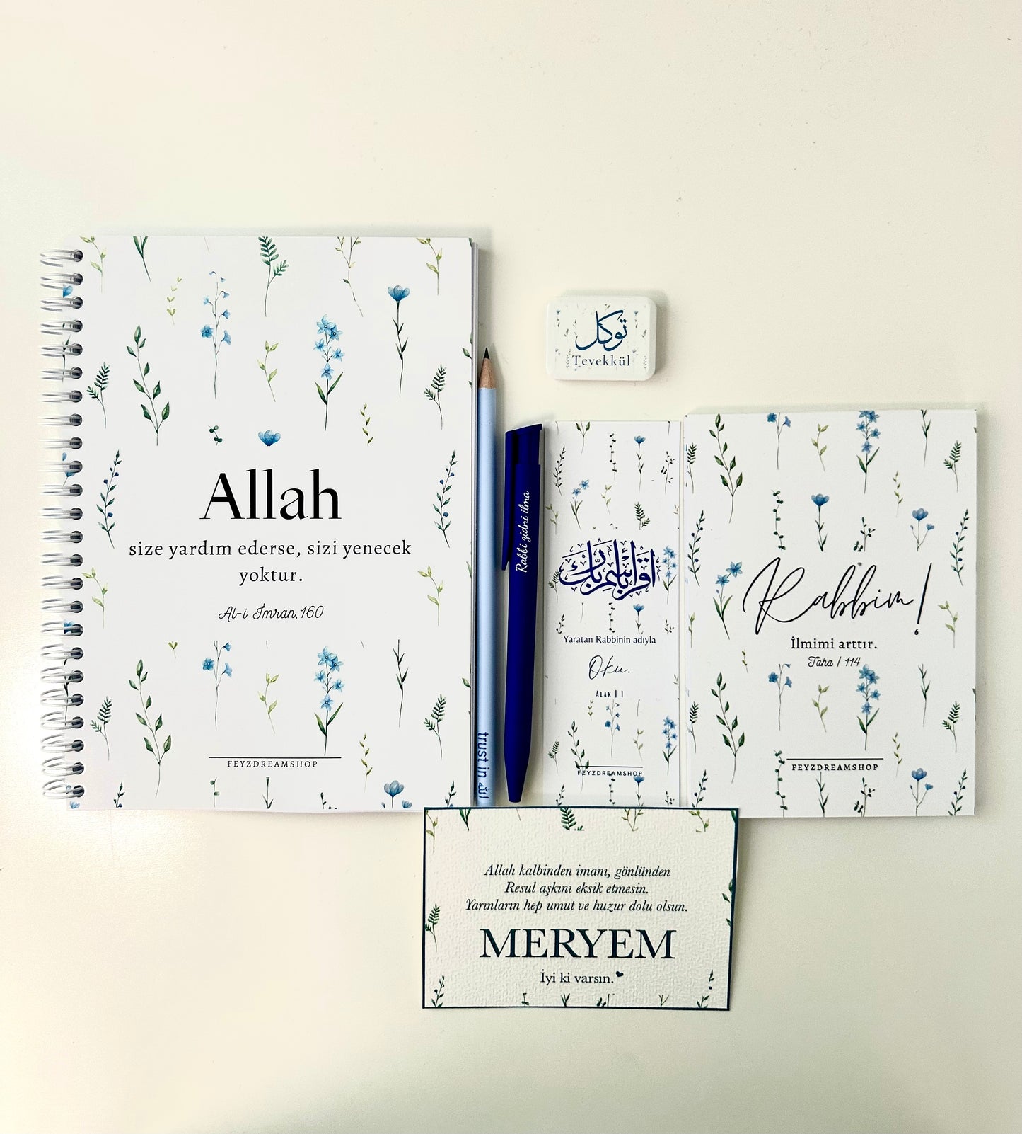 “Blue flower” personalized set of 5 / 7 Turkish