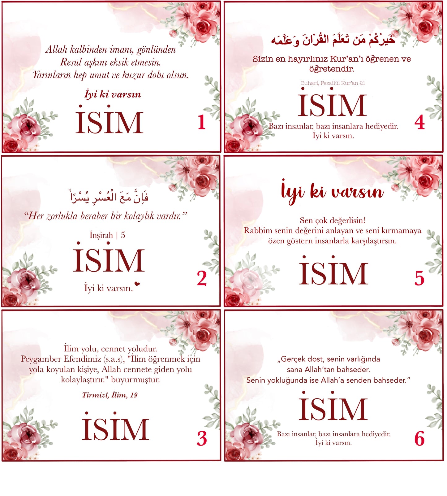 “Roses” personalized set of 5 / 7 Turkish
