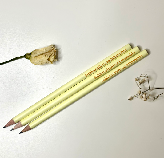 pastel yellow pencil “Subhanallahi ve bihamdihi”