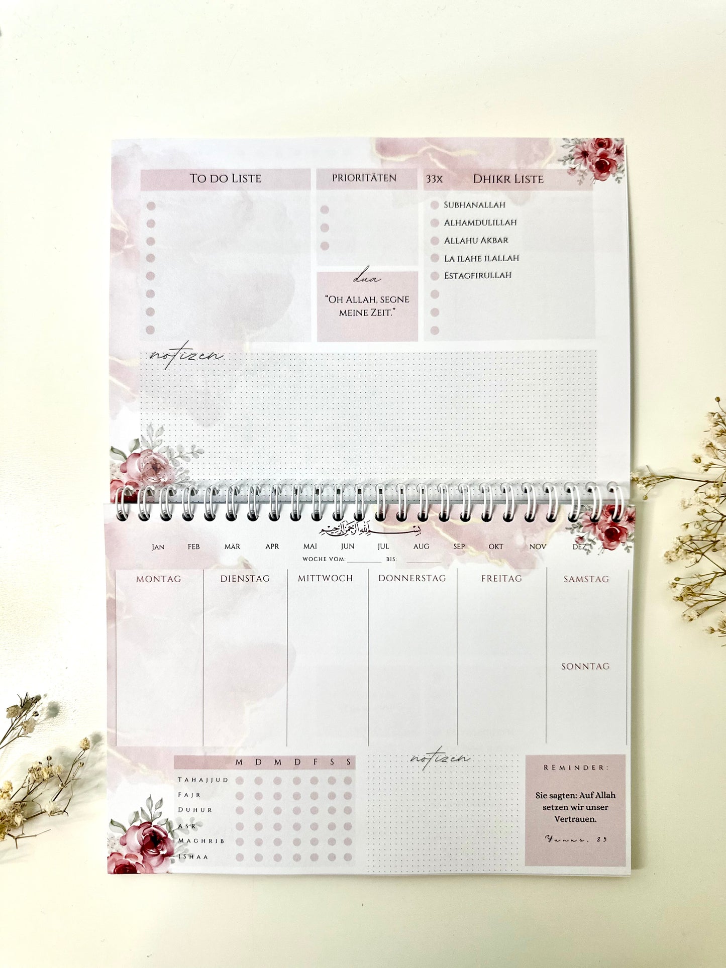 İslami haftalık planlayıcı Roses Almanca/Türkçe