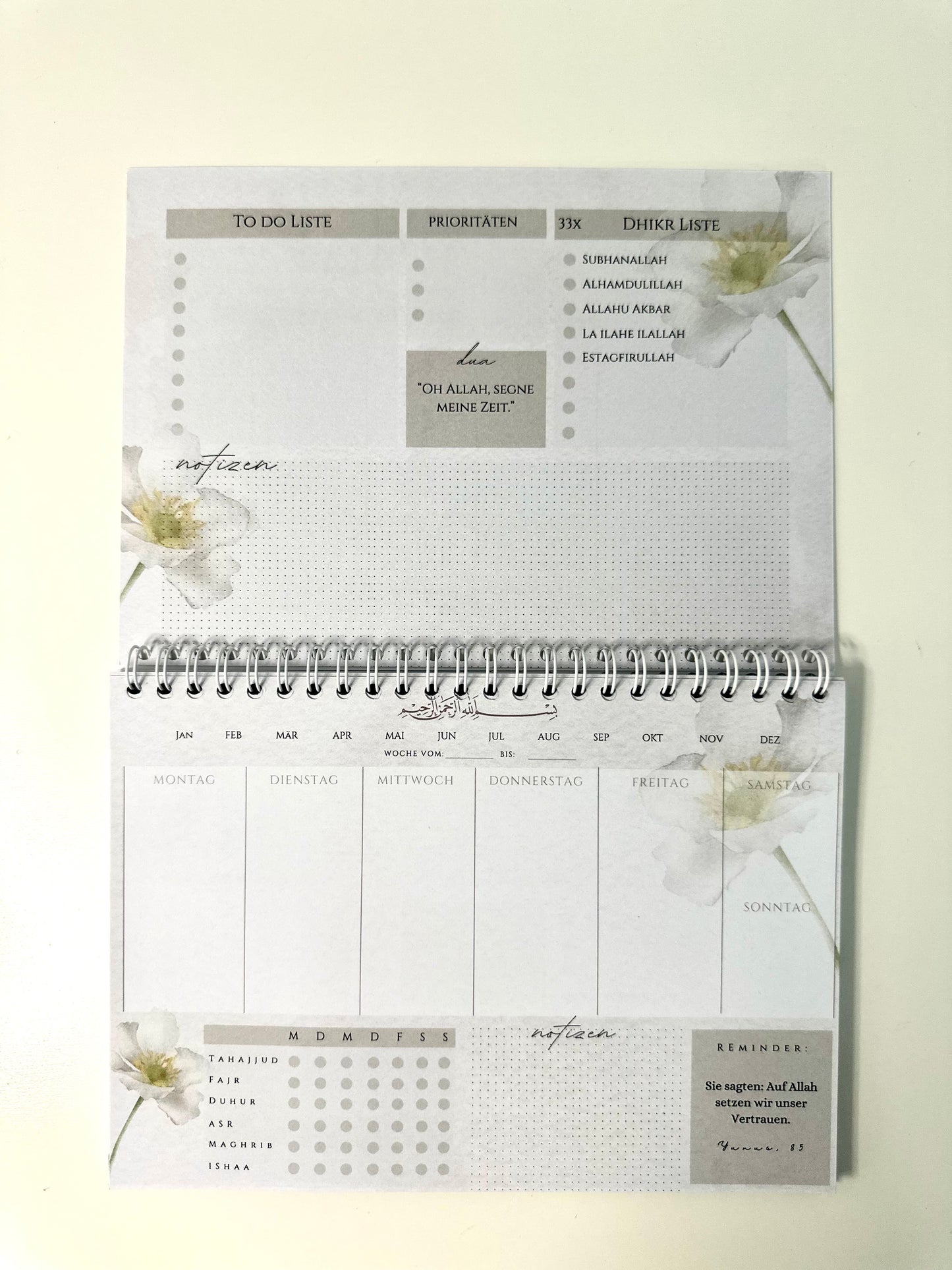 İslami haftalık planlayıcı Beyaz Çiçek Almanca/Türkçe