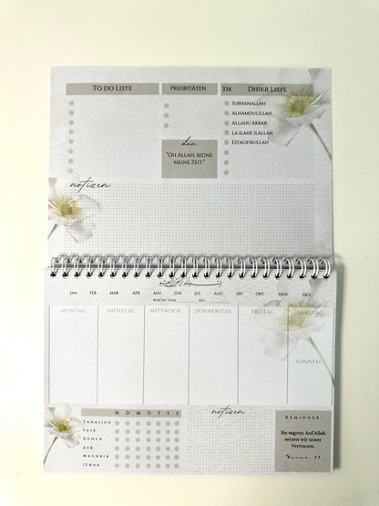 İslami haftalık planlayıcı Beyaz Çiçek Almanca/Türkçe