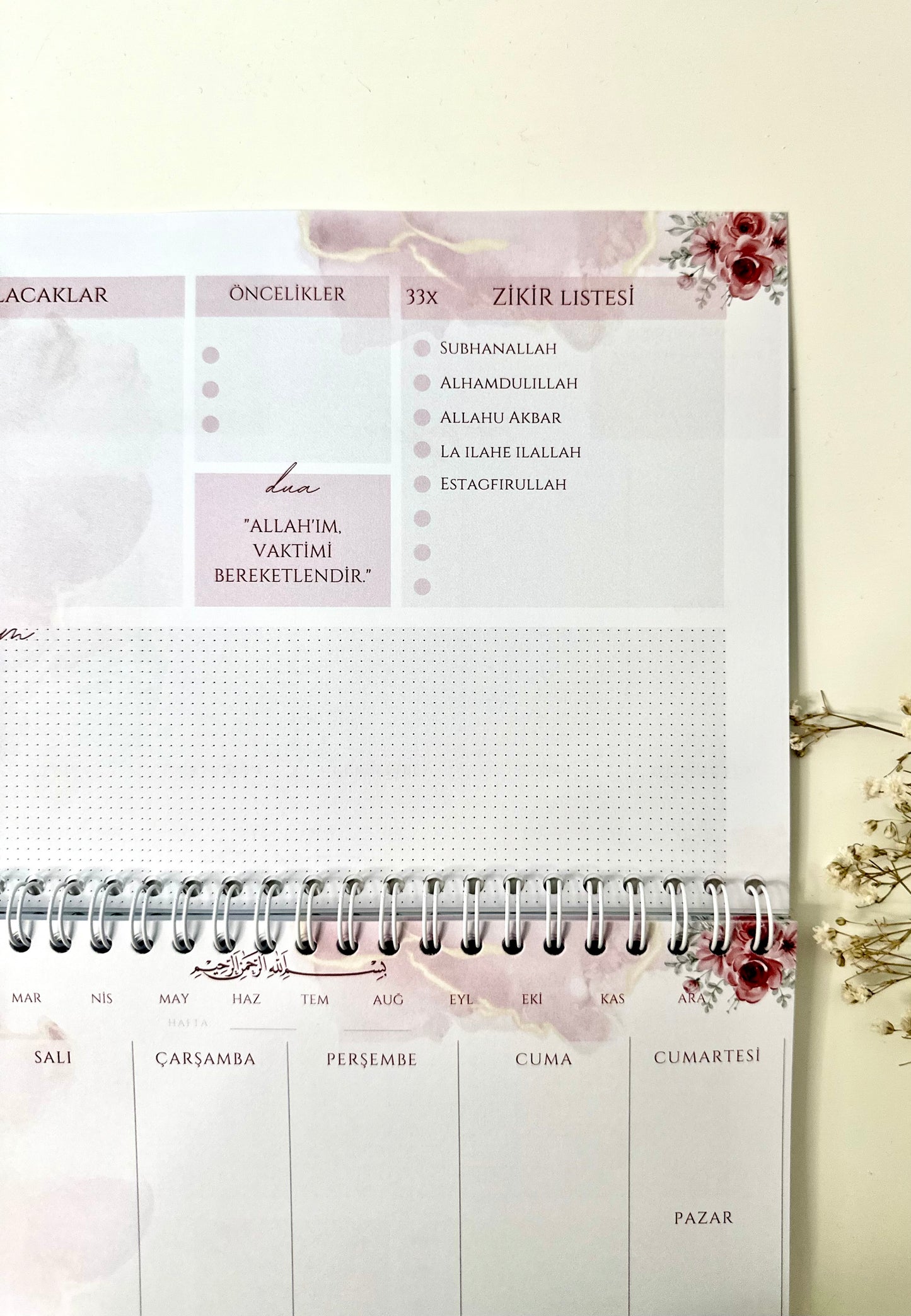 İslami haftalık planlayıcı Roses Almanca/Türkçe