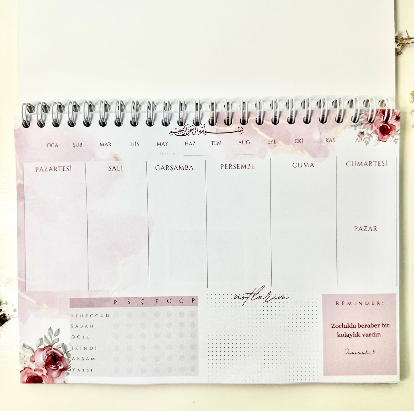 İslami haftalık planlayıcı Roses Almanca/Türkçe