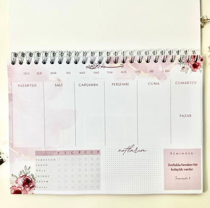 İslami haftalık planlayıcı Roses Almanca/Türkçe