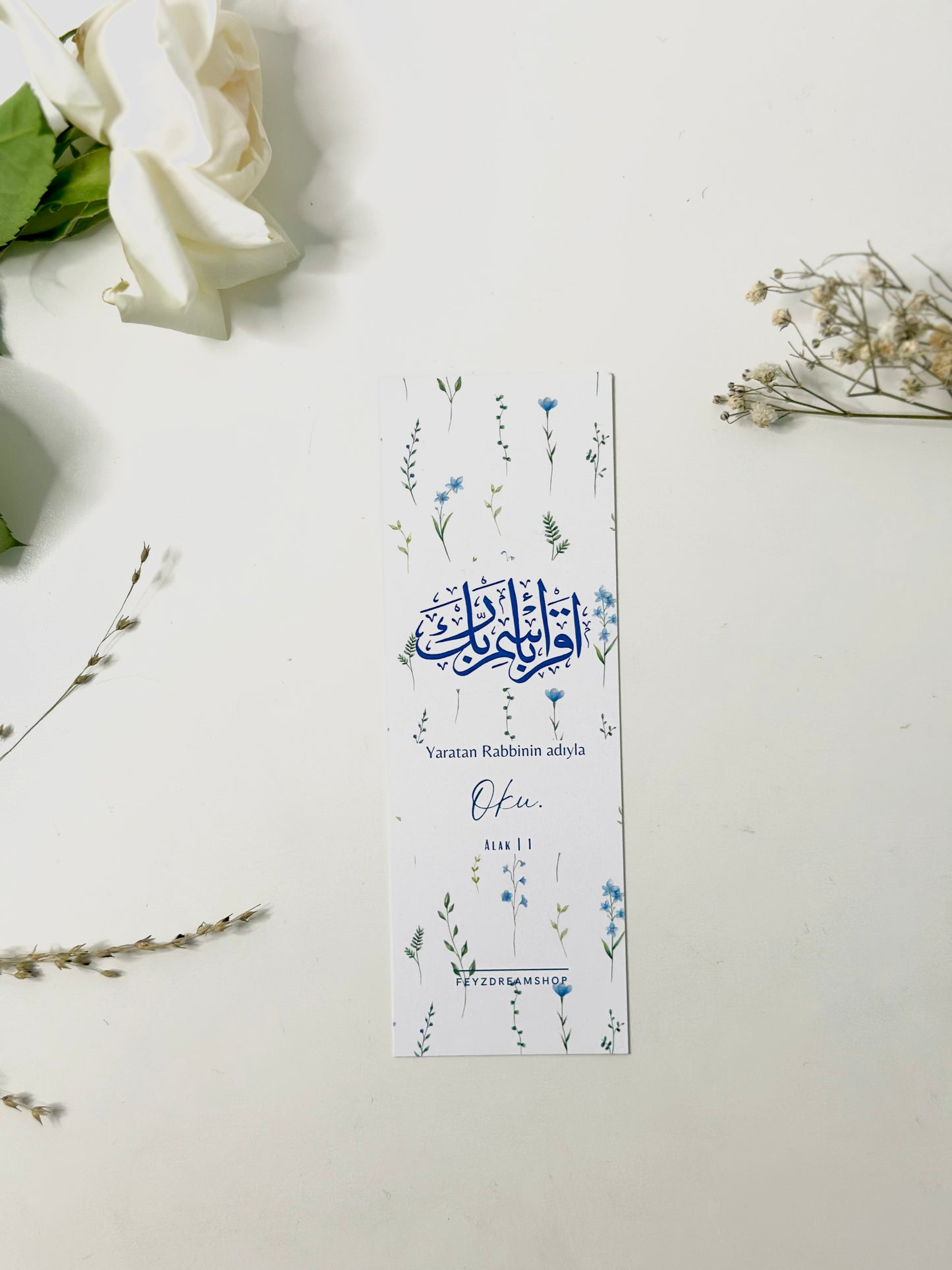 Bookmark "Blue flower" German/Turkish