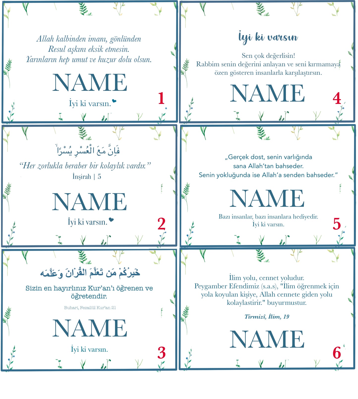 Personalized Card "Blue Flower" German/Turkish