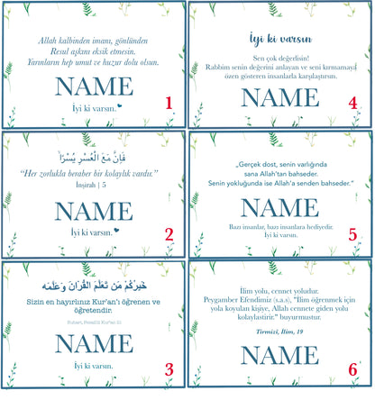 Personalized Card "Blue Flower" German/Turkish