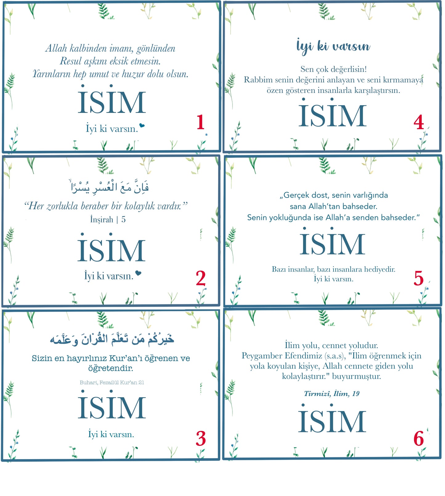 “Blue flower” personalized set of 5 / 7 Turkish