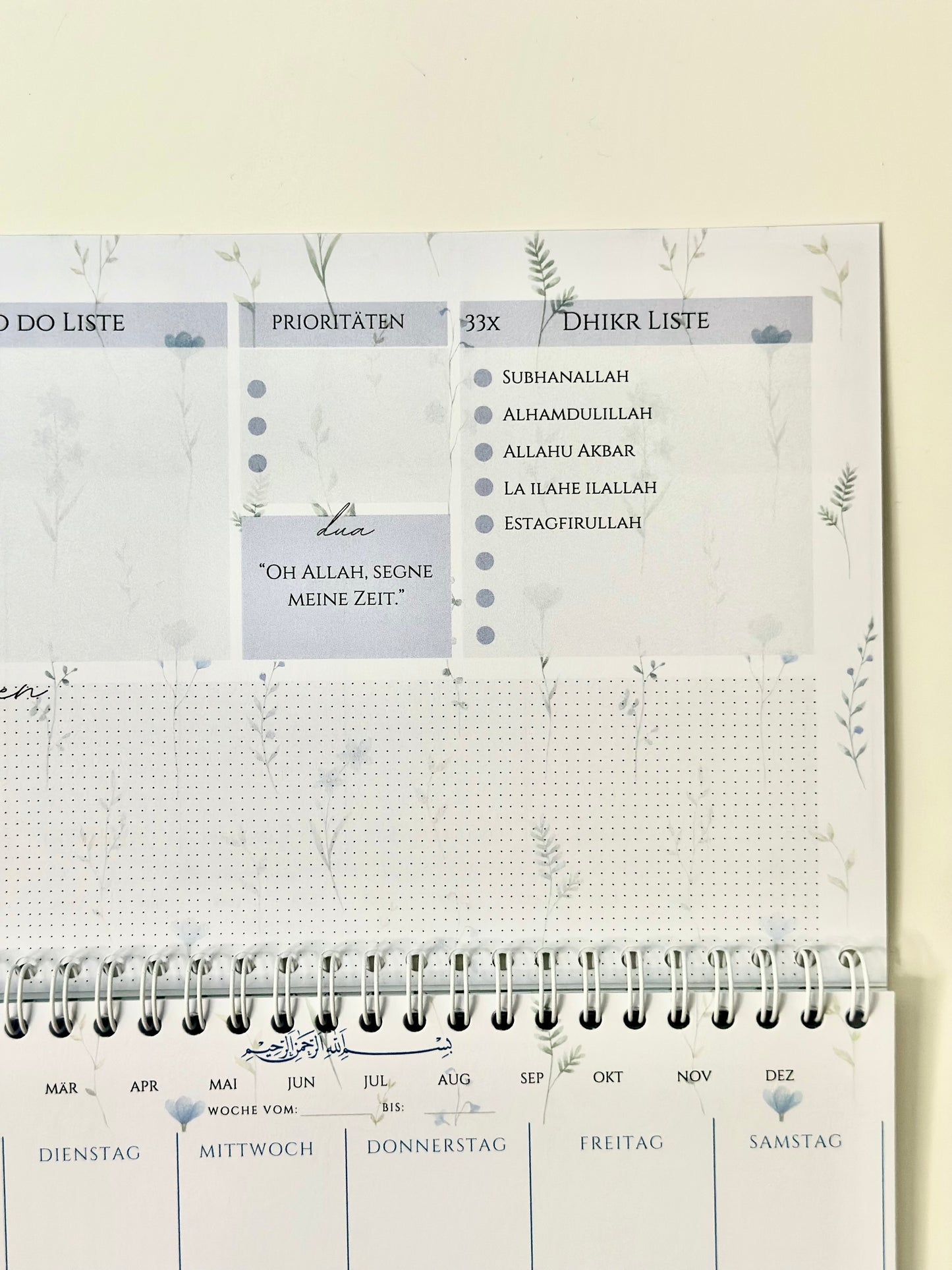 Islamic Weekly Planner Blue Flower German/Turkish