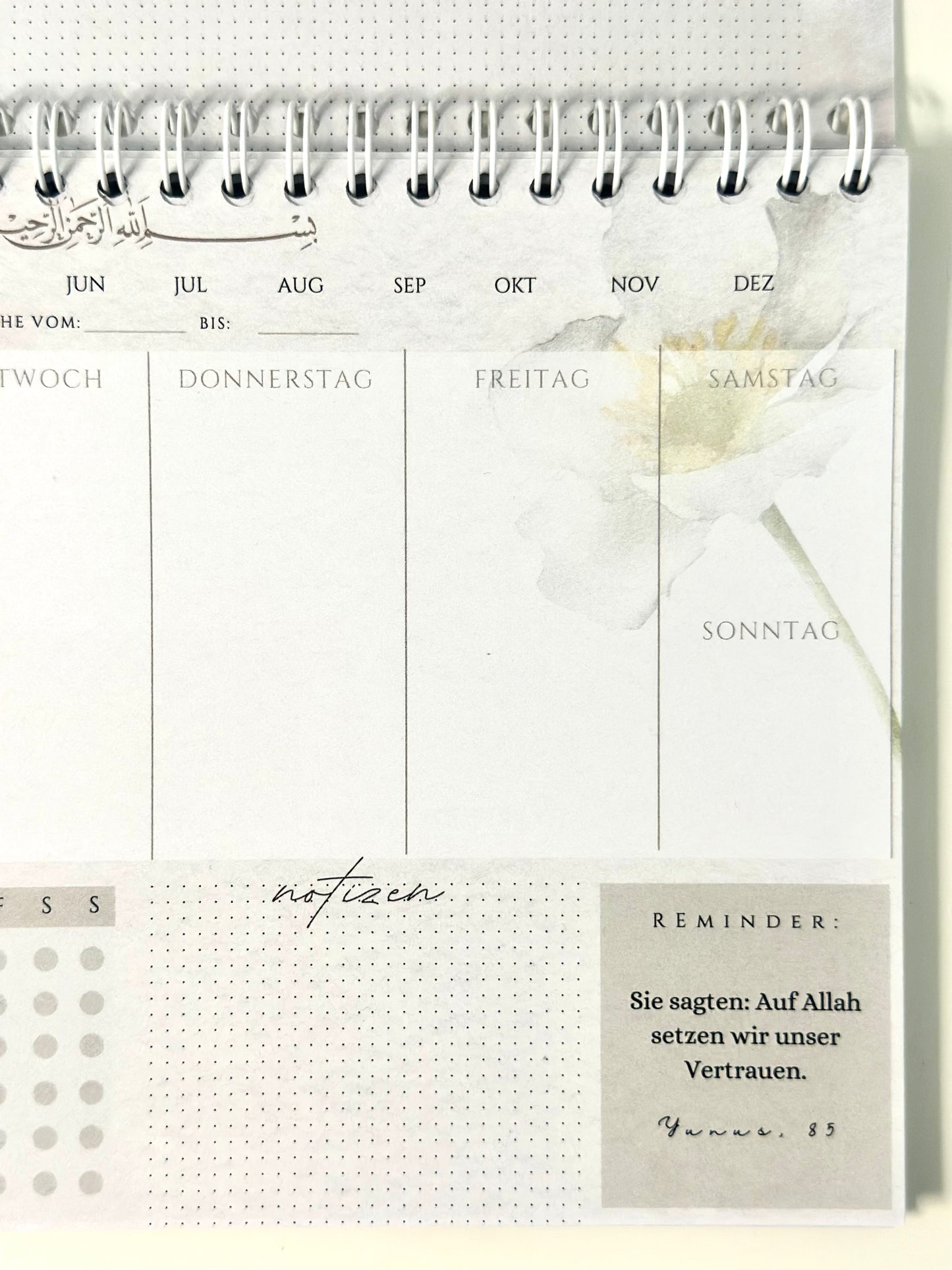 İslami haftalık planlayıcı Beyaz Çiçek Almanca/Türkçe