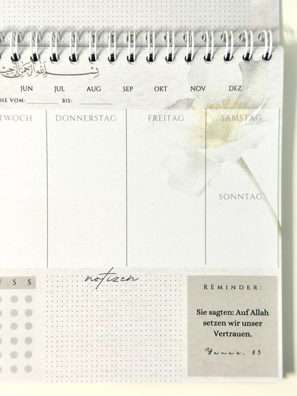 İslami haftalık planlayıcı Beyaz Çiçek Almanca/Türkçe