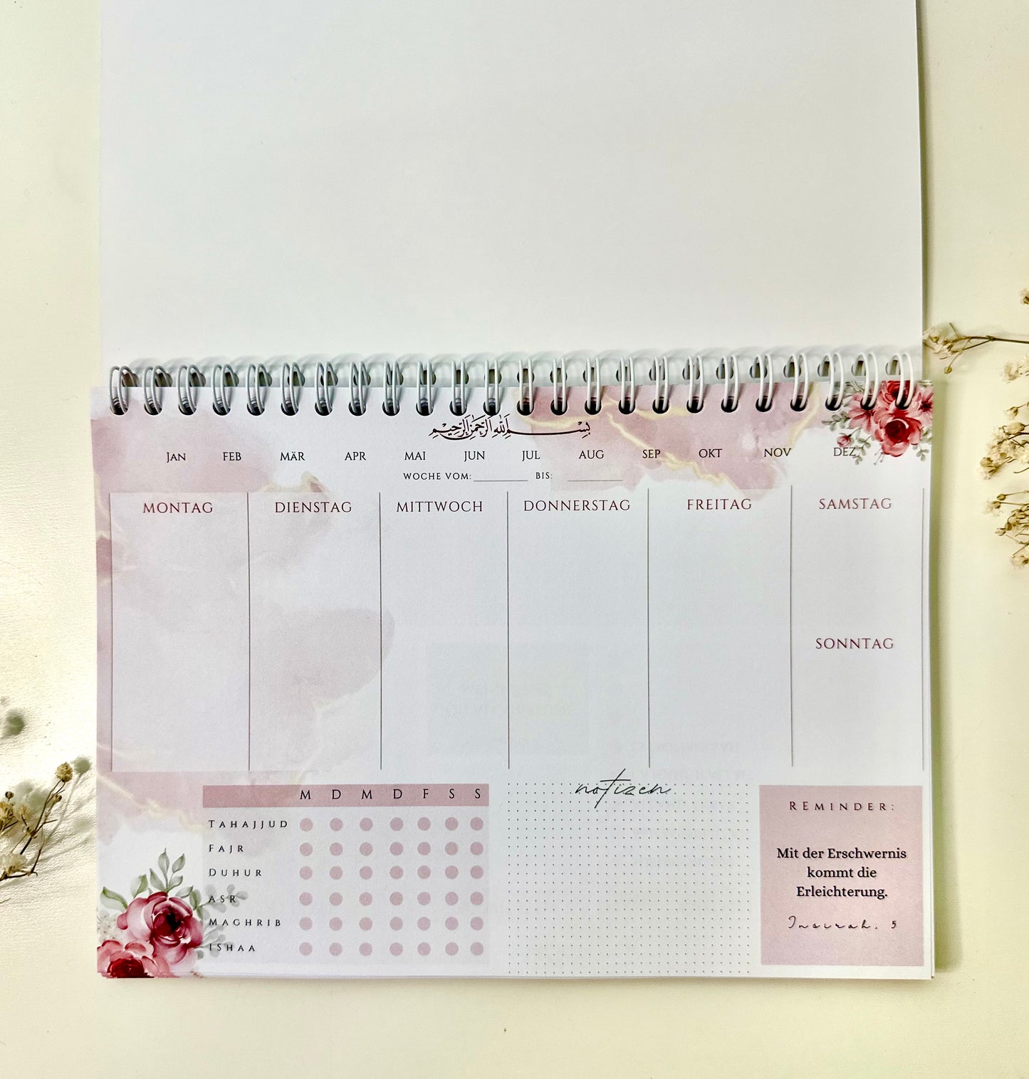 İslami haftalık planlayıcı Roses Almanca/Türkçe
