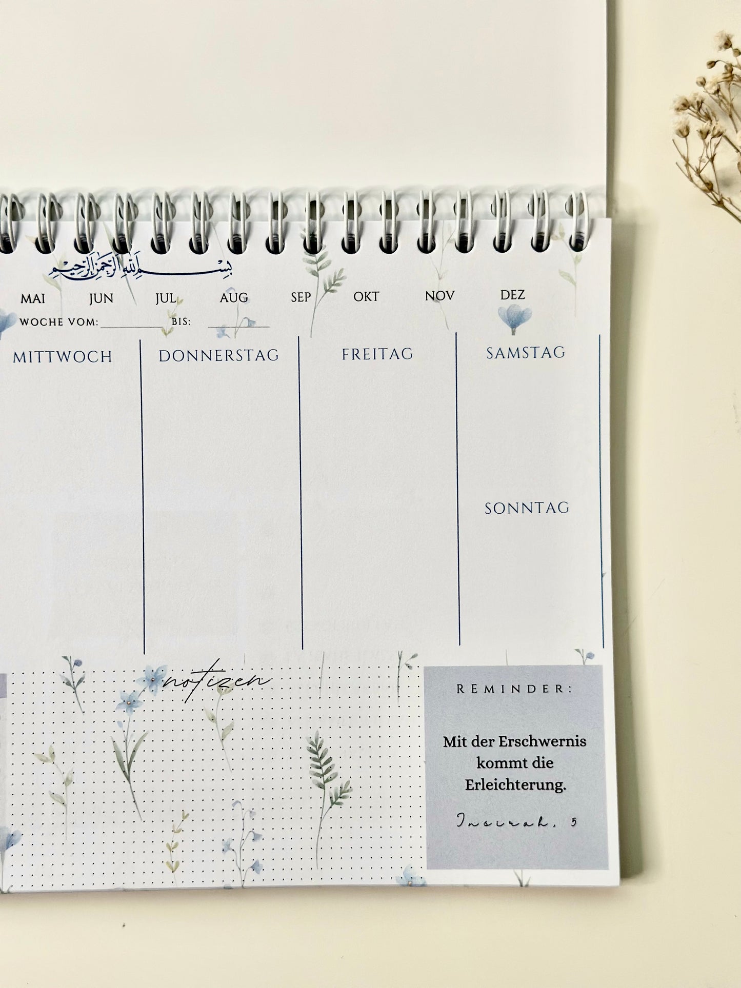 Islamic Weekly Planner Blue Flower German/Turkish