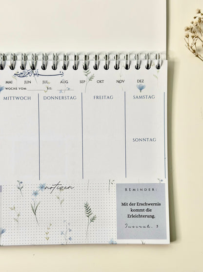 Islamic Weekly Planner Blue Flower German/Turkish