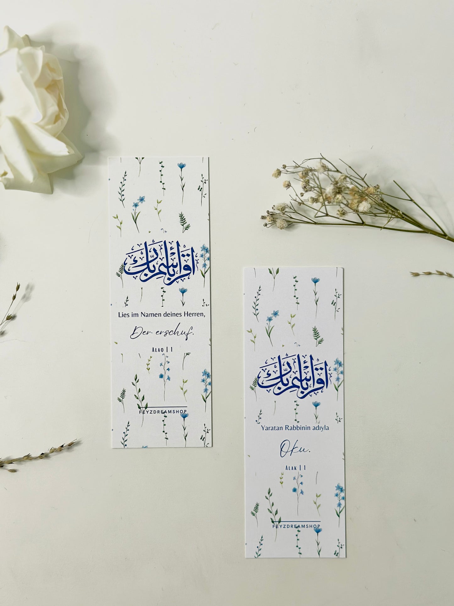Bookmark "Blue flower" German/Turkish