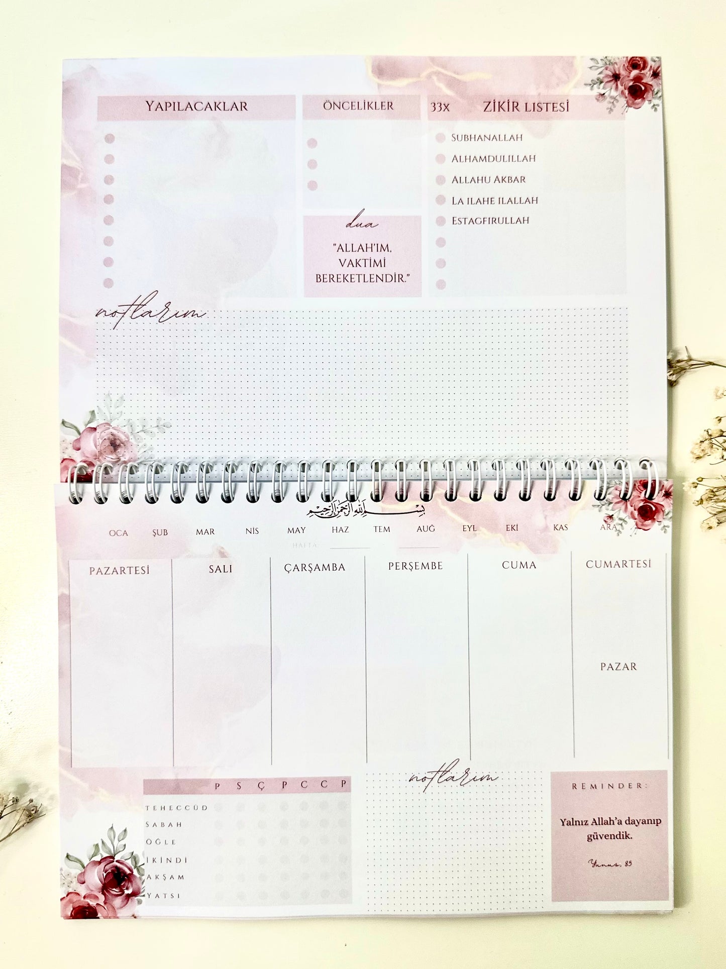 İslami haftalık planlayıcı Roses Almanca/Türkçe