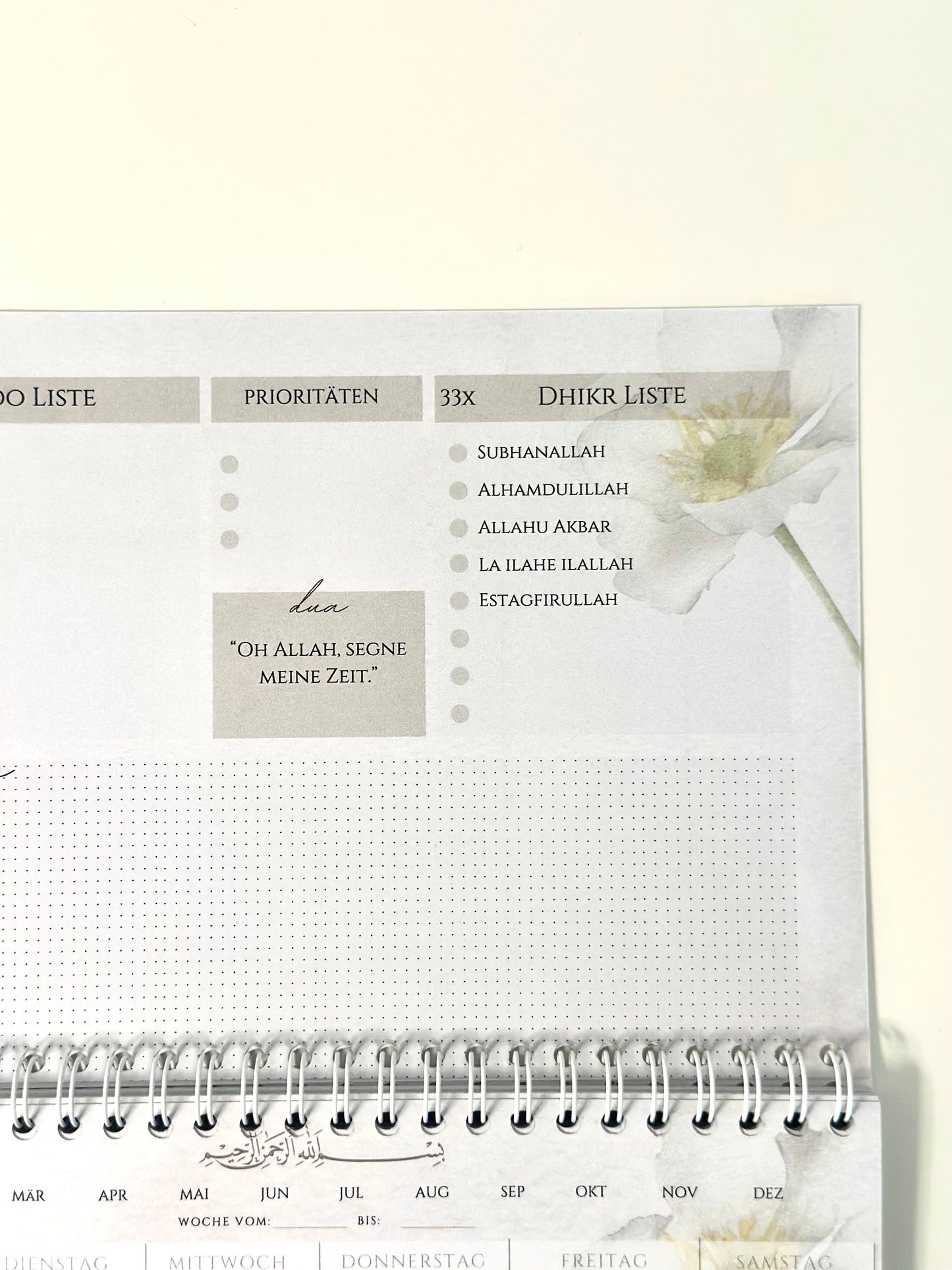 İslami haftalık planlayıcı Beyaz Çiçek Almanca/Türkçe