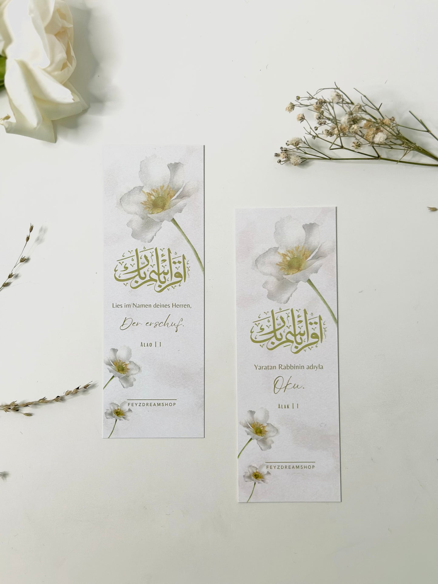 Bookmark "White flower" German/Turkish