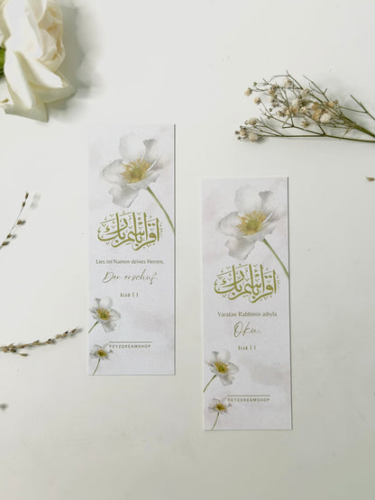 Bookmark "White flower" German/Turkish