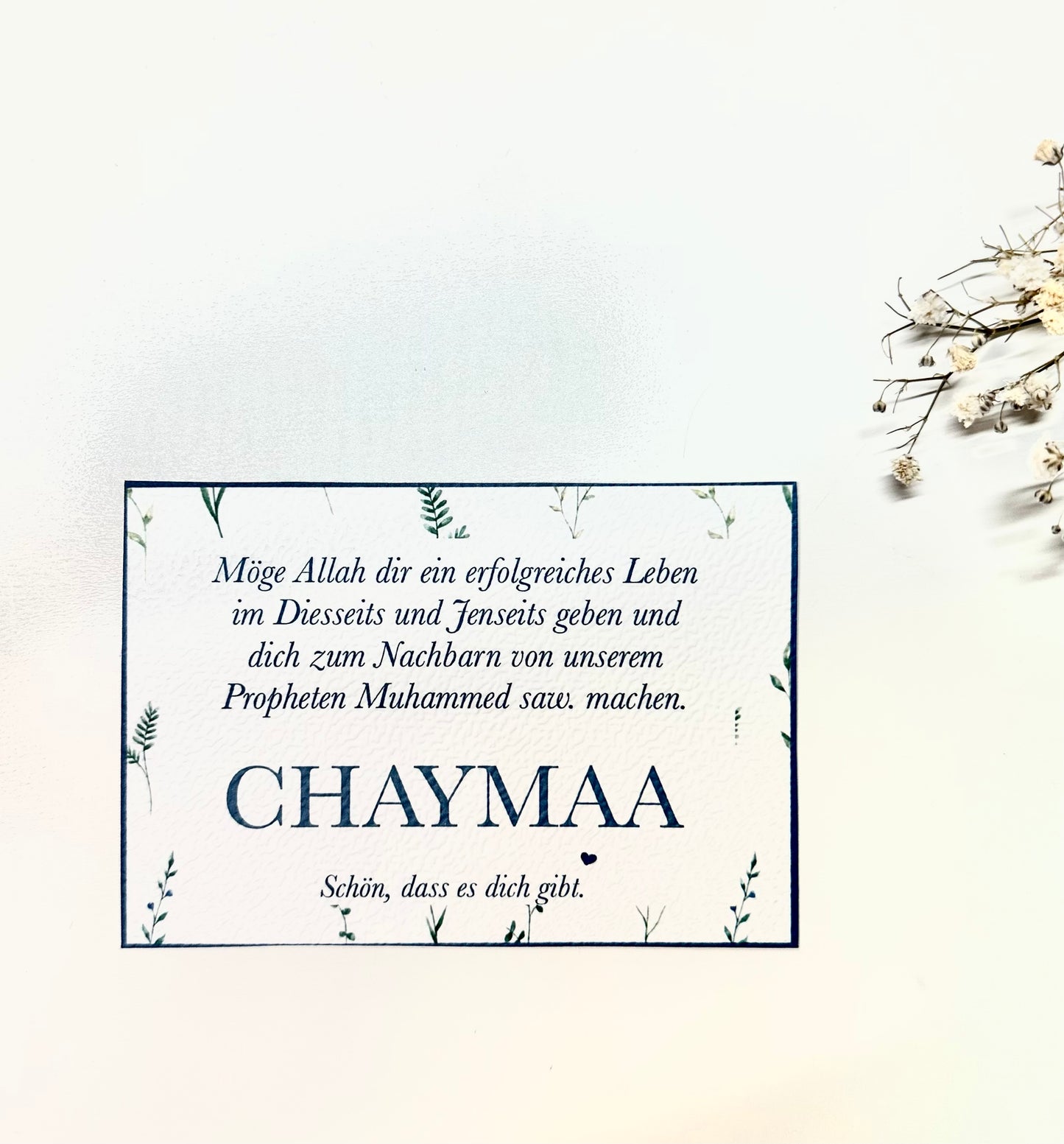 Personalized Card "Blue Flower" German/Turkish