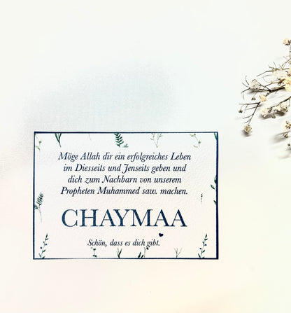 Personalized Card "Blue Flower" German/Turkish