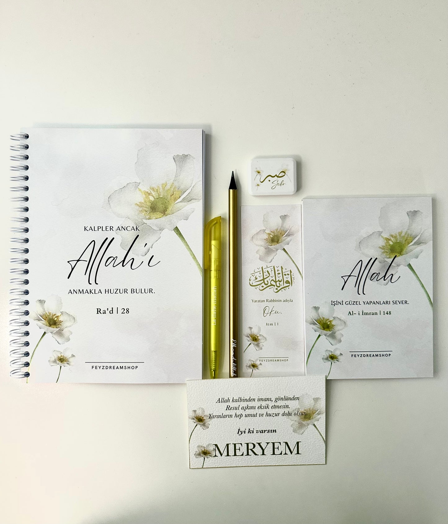 “White Flower” personalized set of 5 / 7 Turkish