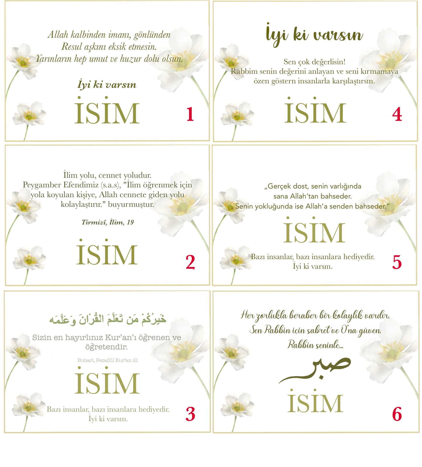 “White Flower” personalized set of 5 / 7 Turkish