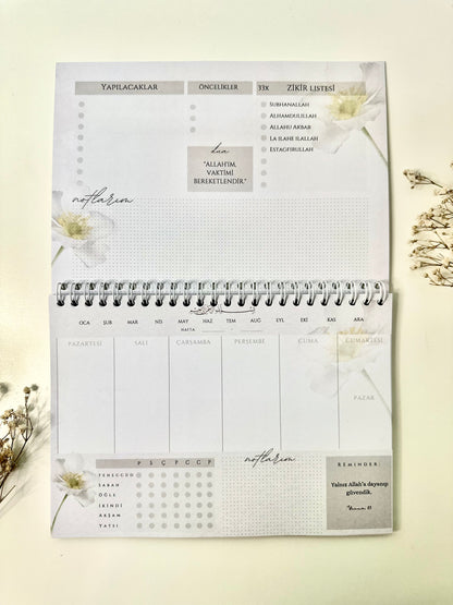 İslami haftalık planlayıcı Beyaz Çiçek Almanca/Türkçe