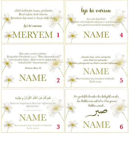 Personalized Card "White Flower" German/Turkish