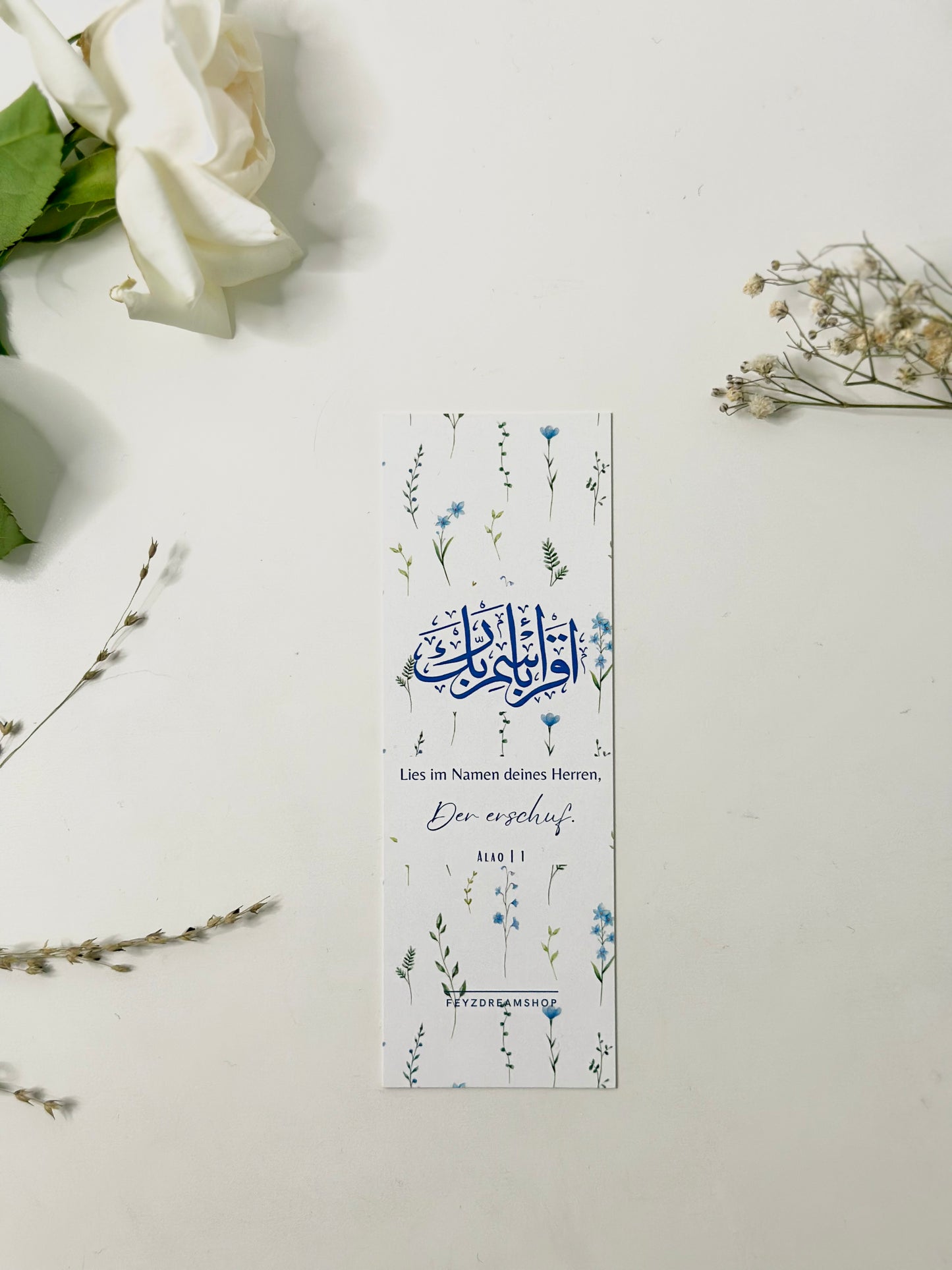 Bookmark "Blue flower" German/Turkish