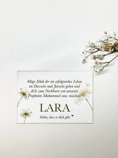 Personalized Card "White Flower" German/Turkish